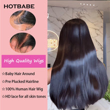 Load image into Gallery viewer, Black Bone Straight Brazilian 360 13X6 HD Lace Frontal Wigs
