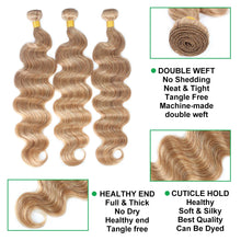 Load image into Gallery viewer, Ash Blonde Body Wave Brazilian Raw Hair Bundle Extensions 1pc 3pc 4pc
