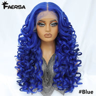 Electric Blue Curly Glueless Synthetic 13X6 HD Lace Frontal Wig