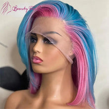 Load image into Gallery viewer, Bubble Gum Pink &amp; Blue BOB Brazilian 13X4 HD Lace Frontal Wig
