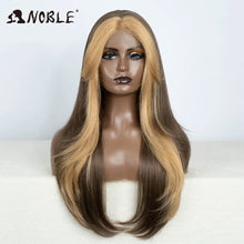 Load image into Gallery viewer, Brown w/ Blonde Highlights Loose Wave Synthetic 13X4 Lace Frontal Wig

