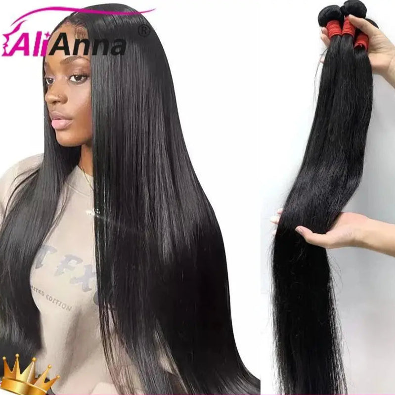 Black Bone Straight Brazilian Raw Hair Bundle Extensions 1pc 3pc 4pc