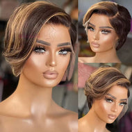 Brown w/ Blonde Highlights 13X4 Bob Lace Frontal T Part Wig