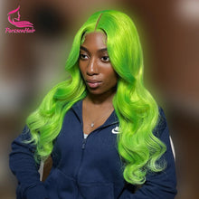 Load image into Gallery viewer, Electric Lime Green Water Wave Glueless Brazilian 13X6 HD Lace Frontal Wig
