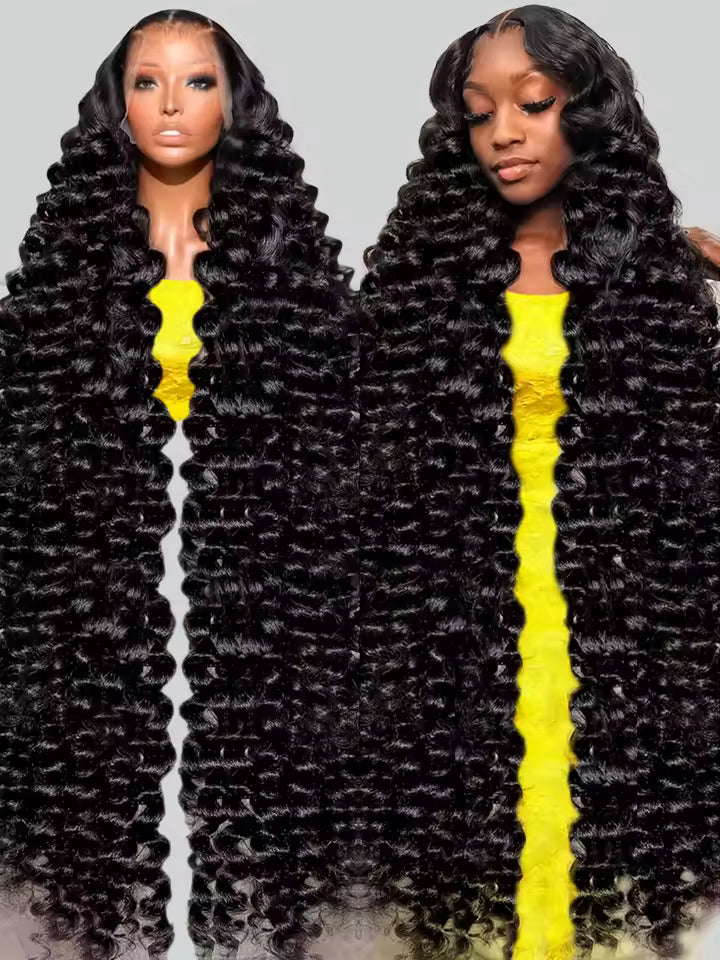 Black Deep Water Wave Brazilian 13X6 HD Lace Frontal 360 Full Wigs