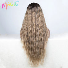 Load image into Gallery viewer, Ombre Brown w/ Blonde Highlights Water Wave Synthetic 13X4 Lace Frontal Wig
