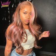 Brown w/ Pink Highlights Body Wave Brazilian 5X5 Closure 13X6 Lace Frontal Wigs