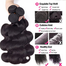 Load image into Gallery viewer, Black Body Wave Brazilian Raw Hair Bundle Extensions 1pc 3pc 4pc
