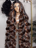 Black w/Brown Highlights Brazilian 13X4 13X6 Lace Frontal Wigs