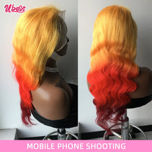 Load image into Gallery viewer, Ombre Yellow &amp; Red Body Wave Brazilian 13X6 Lace Frontal Wig
