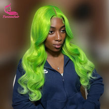 Load image into Gallery viewer, Electric Lime Green Water Wave Glueless Brazilian 13X6 HD Lace Frontal Wig
