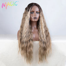 Load image into Gallery viewer, Ombre Brown w/ Blonde Highlights Water Wave Synthetic 13X4 Lace Frontal Wig
