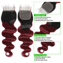 Load image into Gallery viewer, Ombre Burgundy Body Wave Brazilian Lace Bundle &amp; Closure Extensions 1pc 3pc 4pc
