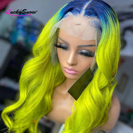 Neon Yellow & Electric Blue Brazilian Body Wave 13X4 HD Lace Frontal Wig