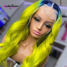 Load image into Gallery viewer, Neon Yellow &amp; Electric Blue Brazilian Body Wave 13X4 HD Lace Frontal Wig
