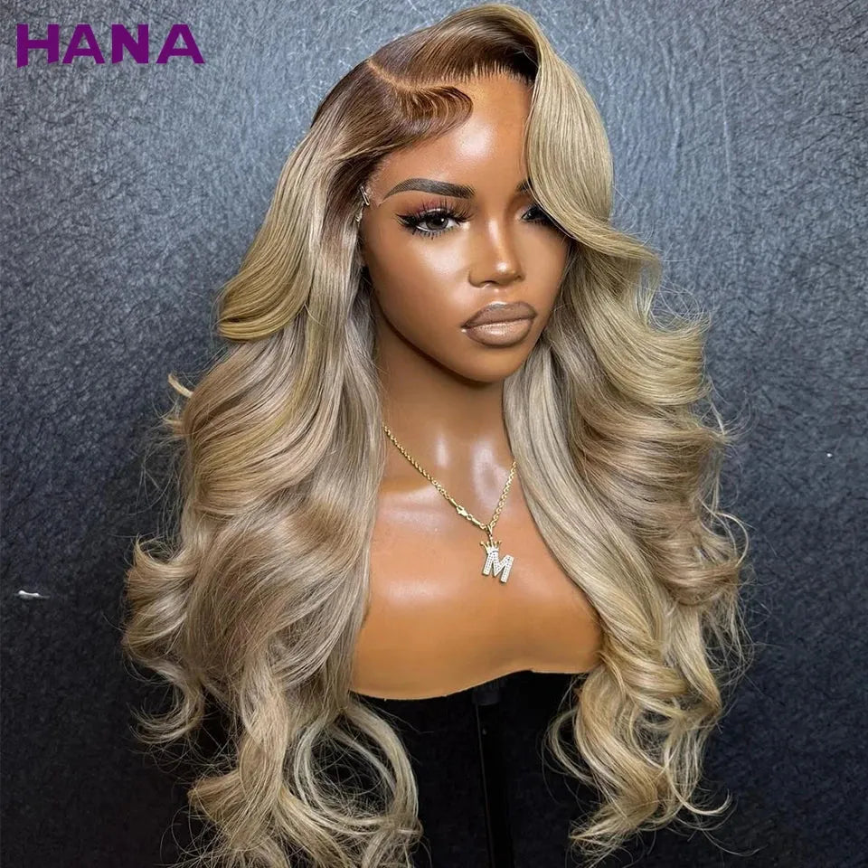 Ash Blonde w/ Dark Roots Brazilian 13X6 Lace Frontal Wig
