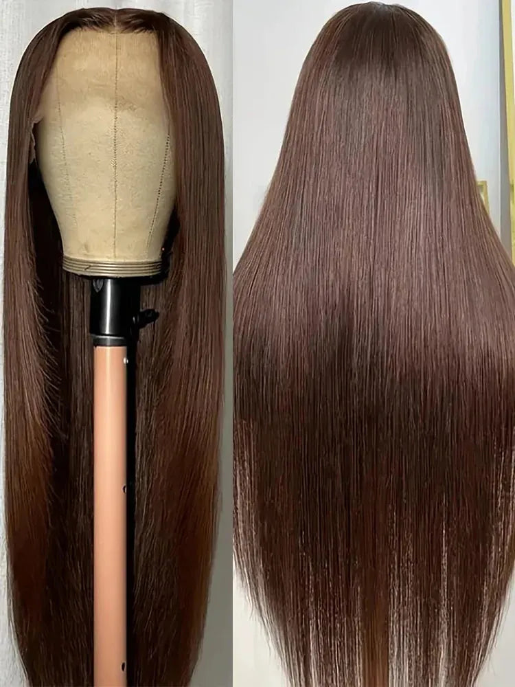 Chocolate Brown Bone Straight Brazilian 13X6 Lace Frontal Wig